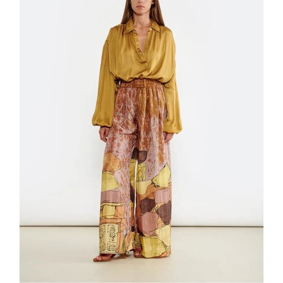 Mes Demoiselles abstract earthy stones print silk wide leg pants - Picture 1 of 10